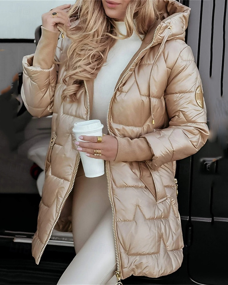 Women's Down Jacket Puffer Jacket Quilted Jacket Warm Comfortable Zipper Pocket Fashion Casual Plain Street Daily Wear Going out Zipper Regular Hooded Regular Fit Long Sleeve Outerwear Black 2026 - $31.99 –P9