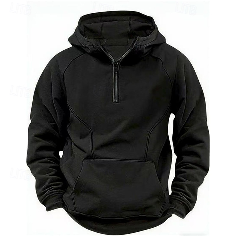 Hombre Sudadera Sudadera con capucha y cremallera de un cuarto Negro Vino Verde Ejército Azul Marino Caqui Con Capucha Plano Bolsillo Media Cremallera Deporte Diario Festivos Poliéster Ropa de calle 2025 - $25.99 –P2