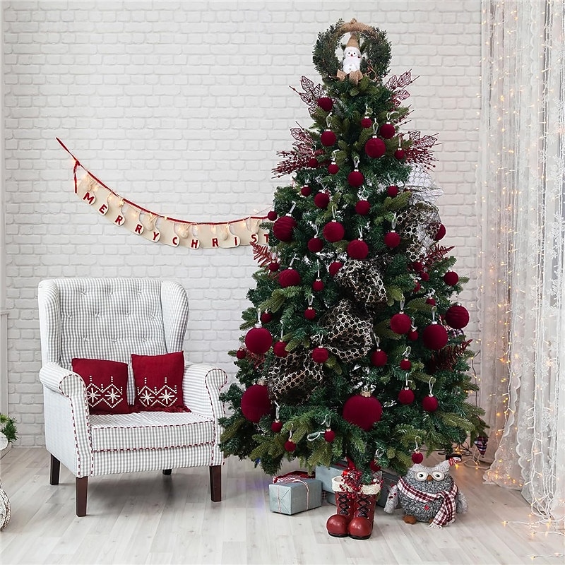 Conjunto de 46 enfeites de Natal em veludo para árvore de Natal, com bolas flocadas e inquebráveis, com laço para decoração natalina. Disponível em 3 tamanhos: 4/6/8 cm. de 2025 por $28.99 –P3