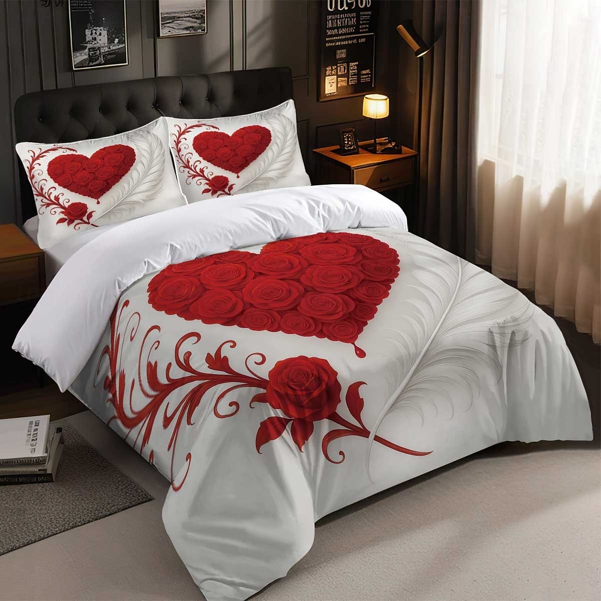 Heart Rose Print 3-Piece Down Duvet Cover Set for Large Bed, Soft Short Fluffy Comforter Cover with 2 Pillowcases – Hotel & Guest Room Bedding, Cozy & Comfortable 2026 - $37.99 –P7