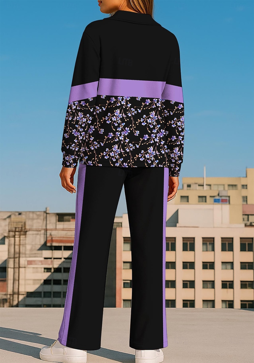 Women's Sweatshirt Tracksuit Sweatpants Drawstring Pocket Floral Jacket and Sweatpants Athletic Clothing Set Loungewear Summer Spring Fall Winter Blue / Black Violet Gym Workout Casual Workout 2026 - $44.99 –P2