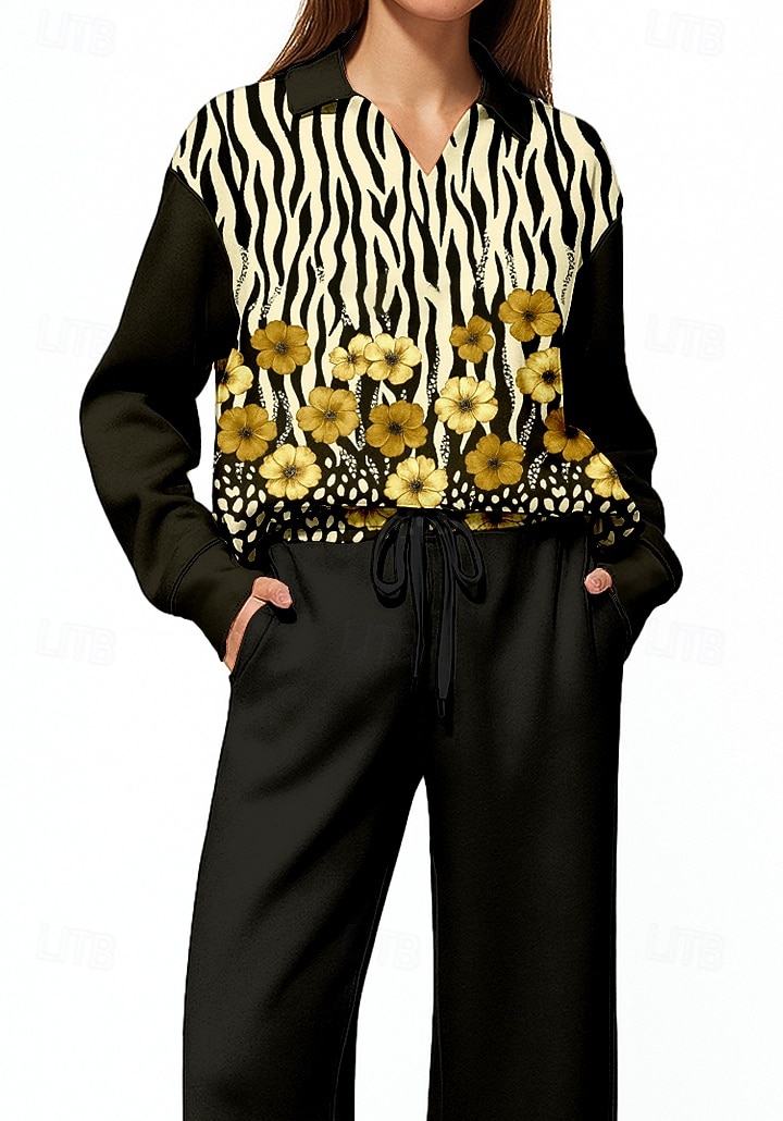 Women's Sweatshirt Tracksuit 2 Piece Tracksuit Drawstring Pocket Floral Athletic Clothing Set Clothing Suit Fall Winter Black Vocation Outdoor Travel Lightweight Fashion Long Sleeve Sport Activewear 2026 - $44.99 –P3