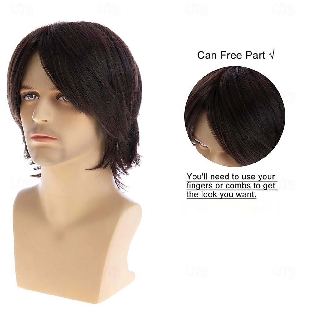 Korte, rett, brune parykker for menn naturlig syntetisk hår med sidedeler 2026 - $21.99 –P5