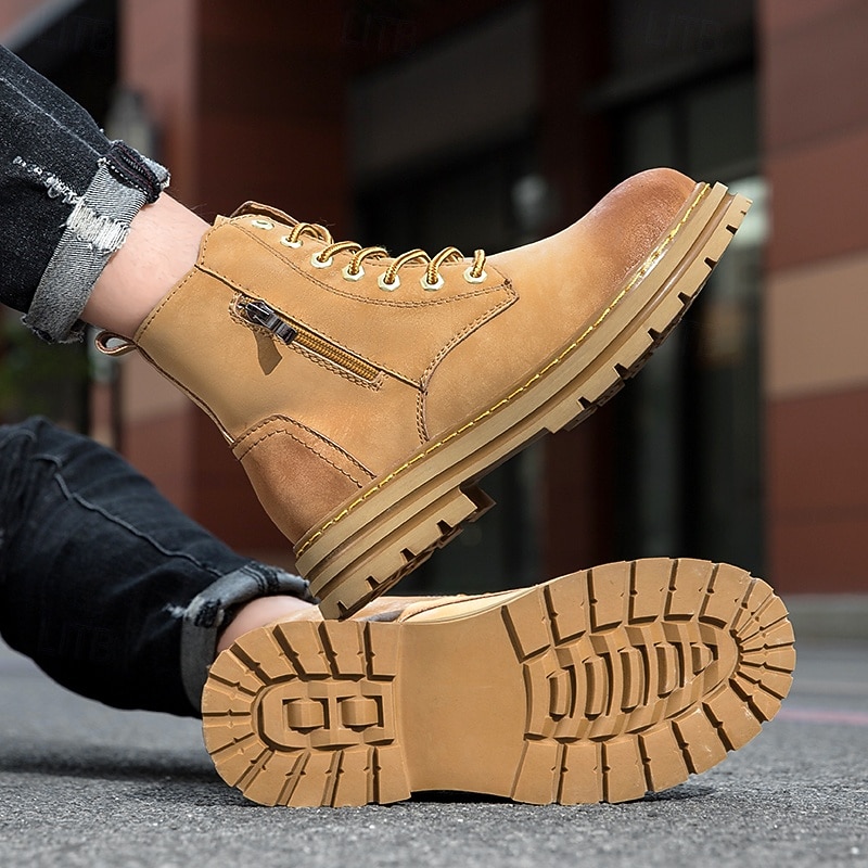 Miesten Bootsit Maiharit Kävely Vintage Päivittäin PU Mukava Säärisaappaat Nauhat Musta Keltainen Syksy Talvi 2026 - $64.99 –P11