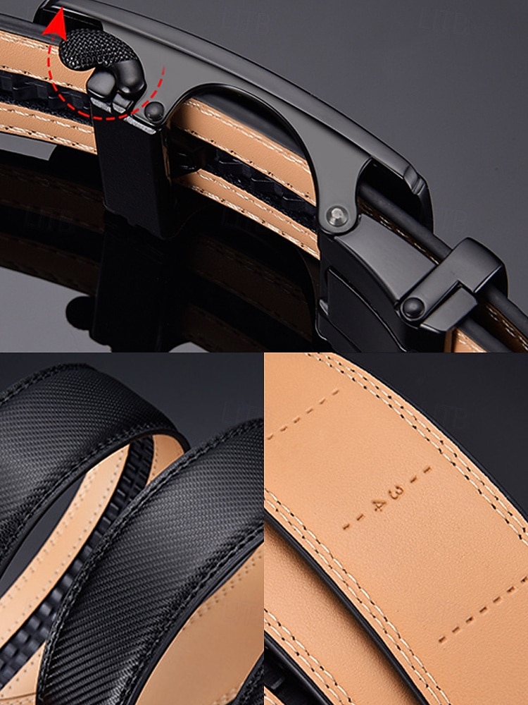 cinto masculino de couro genuíno com fivela automática, cós elegante e ajustável em várias cores, acessório durável para negócios e casual, presente de Natal perfeito de 2026 por $18.99 –P7