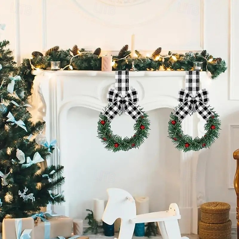 4/6 db-os mini karácsonyi koszorúk piros masnikkal és gyümölcsös díszítésekkel, ünnepi kirakat, szekrény &lakberendezés, tökéletes partikra, szezonális dekoráció 2025 - $22.99 –P6