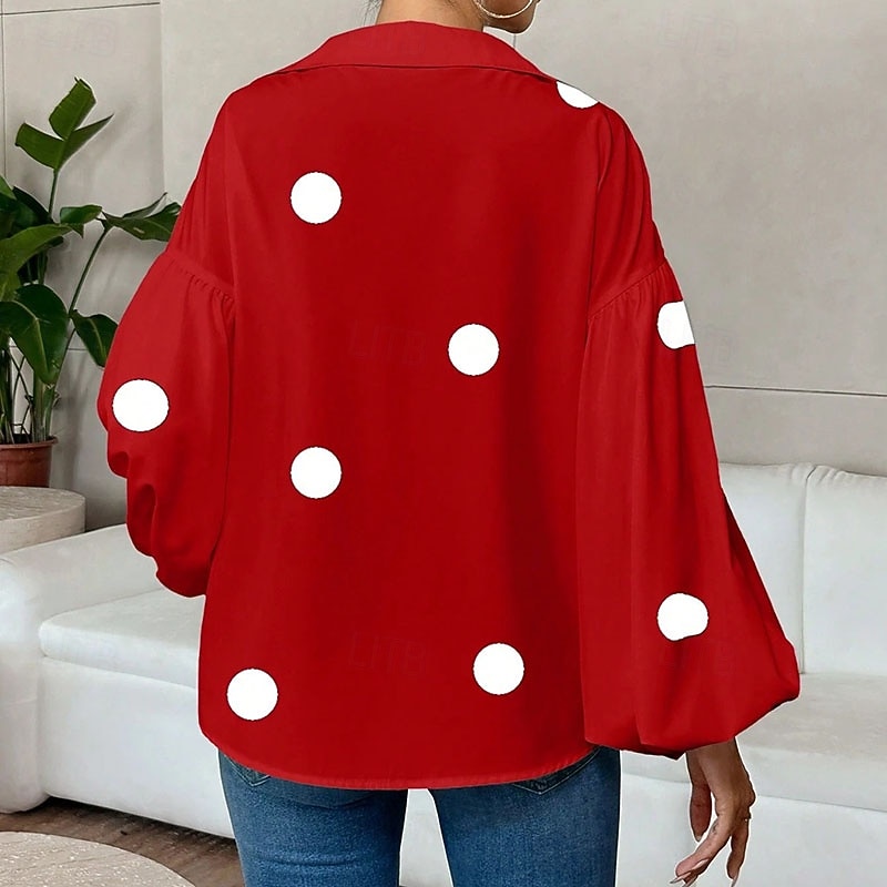 Per donna Blusa Arricciato A Pois Elegante Moderno Manica Lunga Manica a Palloncino Scollo a V Top Regolari Quotidiano Ferie Uscire Nero Rosso Blu marino Verde Albicocca Autunno Inverno del 2026 a $31.99 –P6