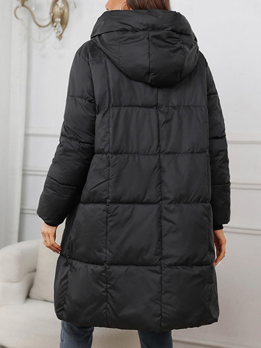 Women's Parka Comfortable Breathable Zipper Pocket Casual Plain Vacation Street Casual Daily Wear Zipper Long Hooded Regular Fit Long Sleeve Outerwear Black Red Khaki Spring Fall 2025 - $51.99 –P5