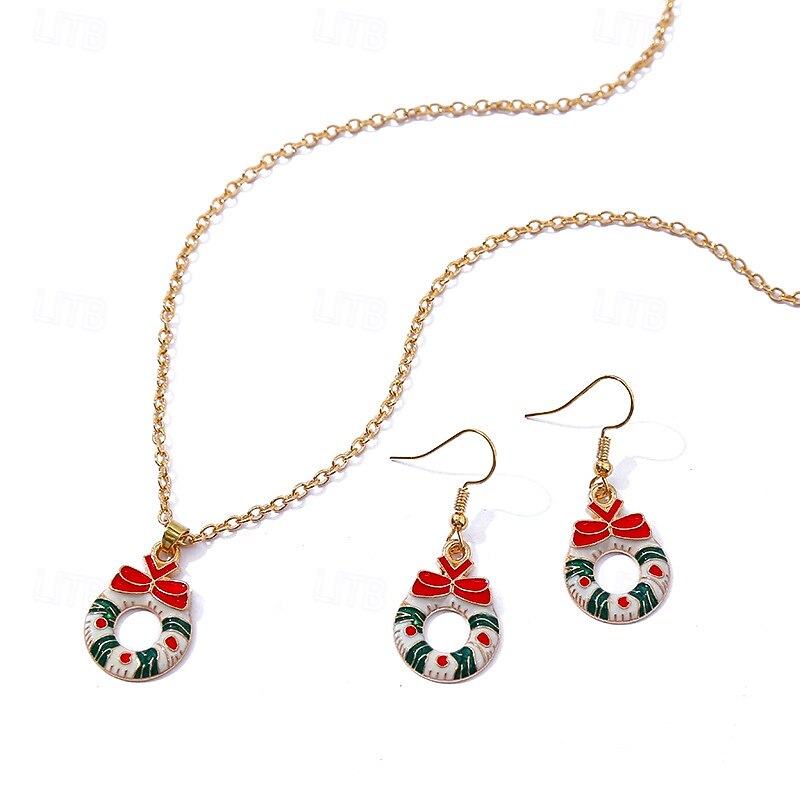 conjunto de joias de guirlanda de Natal – colar e brincos vermelhos e verdes com design de laço para mulheres de 2026 por $11.99 –P5