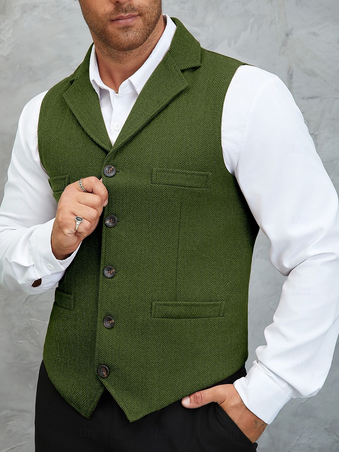 Herren Tweedweste Weste Formell Hochzeit Urlaub Täglich Mode Klassisch Frühling Herbst Tasche Knöpfe Tweed Polyester Bequem Einfach Fischgrätenmuster Einreihig Reverskragen mit Schlitz Normale 2025 - $35.99 –P12