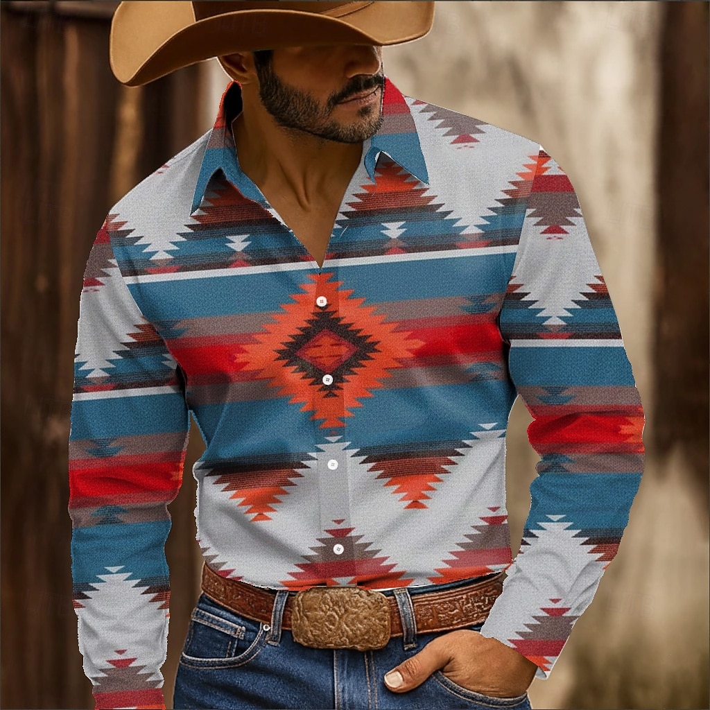 Bărbați Aztec Model Geometric Έθνικ Cămașă Cămașă occidentală Cămașă de cowboy Manșon Lung Vintage Retro Casual În aer liber Îmbrăcăminte de Muncă Primăvară Toamnă Răsfrânt Imprimare 3D Cămăși cu 2026 - $27.99 –P2