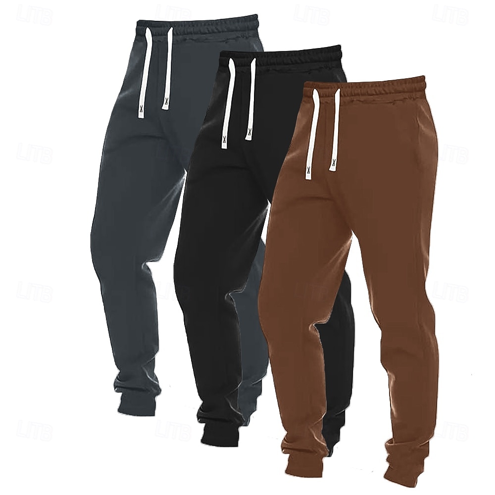 2025年 男性用 スウェットパンツ ジョガー ズボン カジュアルパンツ ドローストリング 伸縮袖口 マルチパック 平織り 履き心地よい ウォーム 全長 アウトドア カジュアル 日常 クラシック ベーシック ブラック+ネイビーブルー+ライトグレー ブラック＋ライトグレー＋ダークグレー  コレクション – $29.99 –P6
