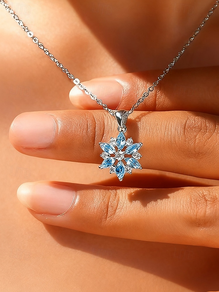 dames sneeuwvlok hanger ketting met blauwe kristallen, elegante winter sieraden voor kerstfeestjes en vakantiecadeaus 2026 - $5.99 –P3