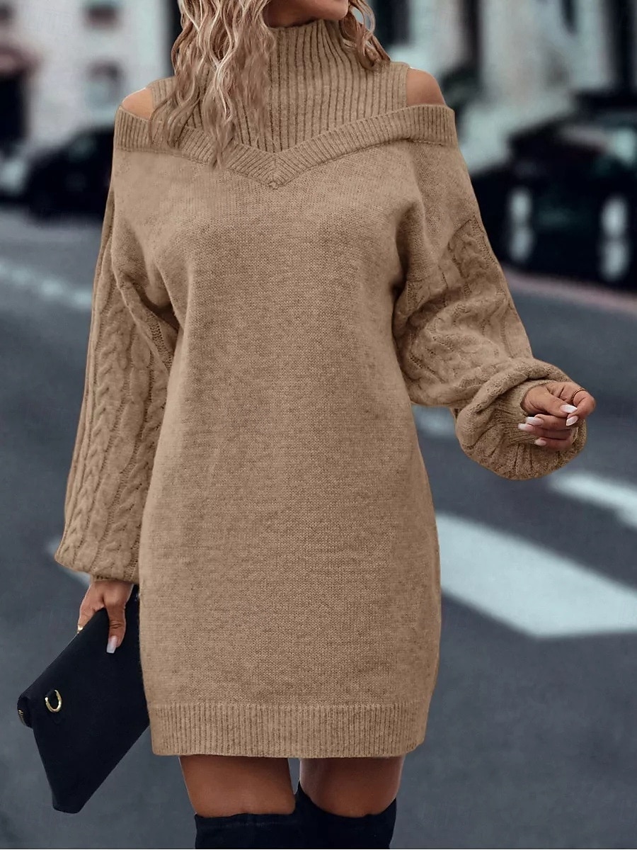 Per donna Abito maglione Elegante Casual Morbido Colore Puro A Coste Dolcevita Lavorato a maglia Spalle scoperte Manica Lunga Top Regolari Maglia All'aperto Quotidiano Weekend Nero Verde Autunno del 2026 a $37.99 –P11