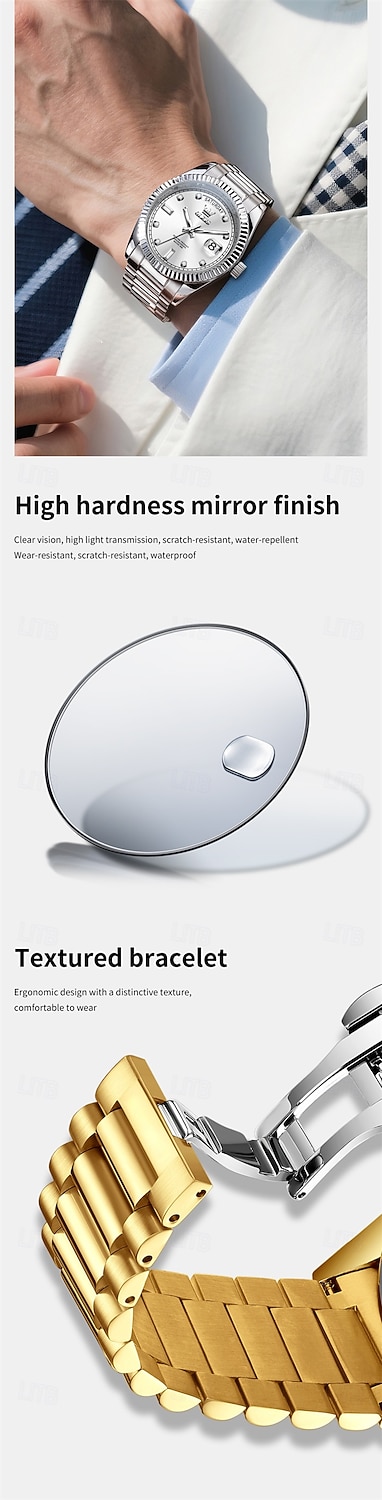 OLEVS Мужские механические часы Роскошная мода Камни бизнес Светящийся календарь Водонепроницаемые часы на стальном ремешке 2026 - $126.99 –P6