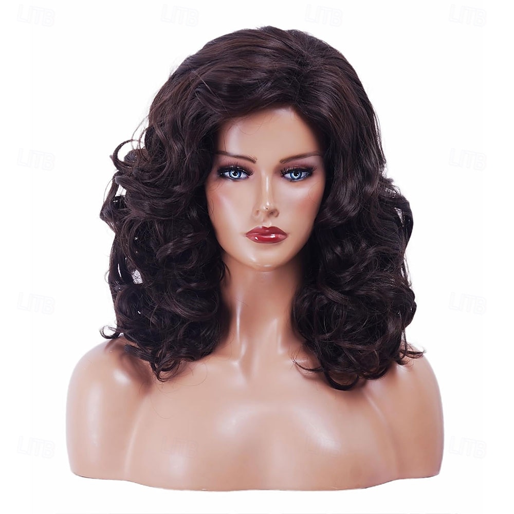 פאות חום כהה 16 אינץ' לנשים פאה סינתטית טבעית גלית בצבע חום ארוכה לשנות ה-70 וה-80 לשימוש יומיומי 2026 - $21.99 –P9