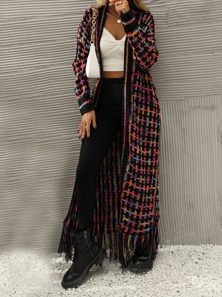 Per donna Felpa Cardigan Elegante Moda Streetwear Plaid A Coste Aperto davanti Nappa Lavorato a maglia Manica Lunga Top lunghi Maglia All'aperto Quotidiano Weekend Nero Giallo Primavera Autunno del 2025 a $55.99 –P1