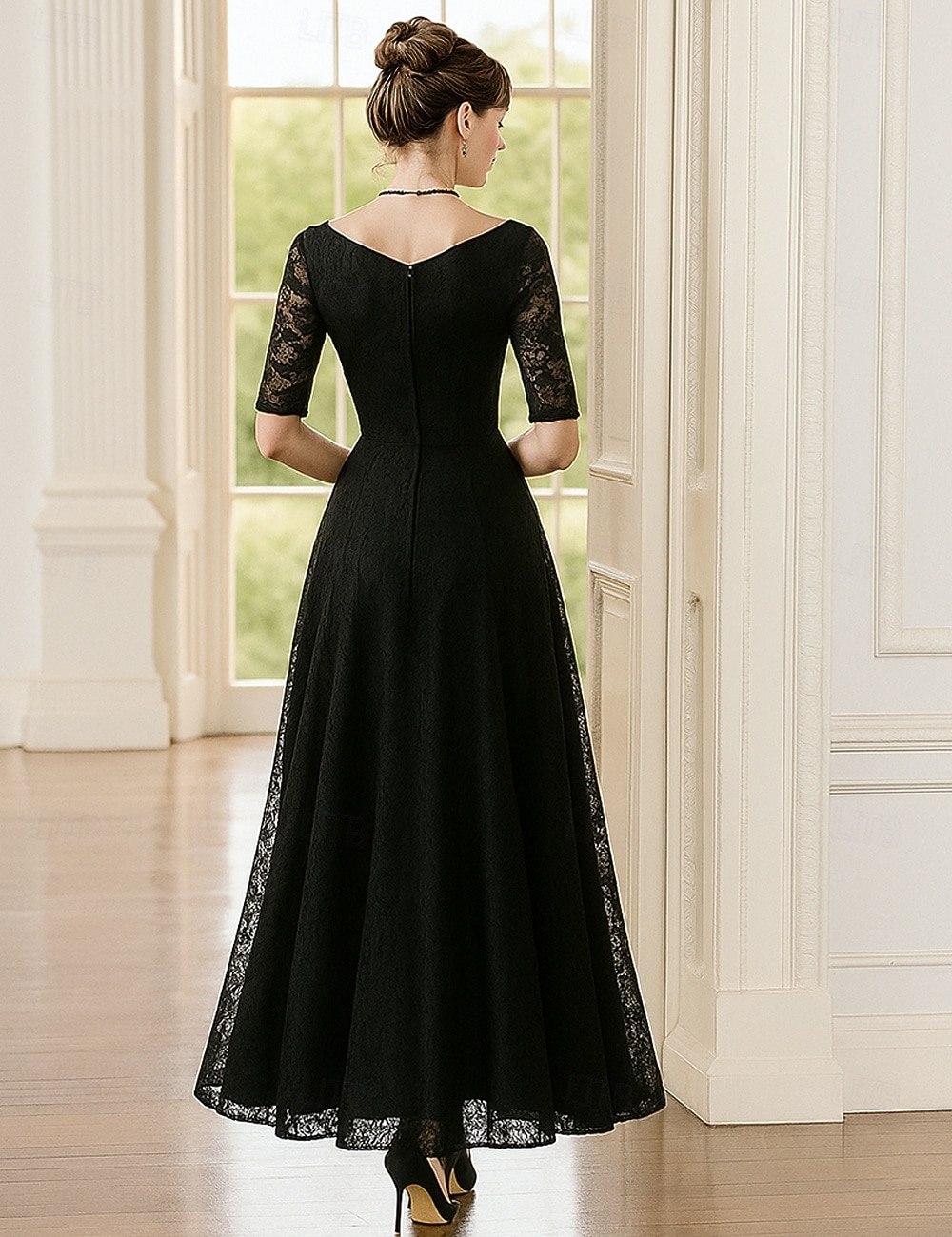 A-Linie Knöchellänge Partykleid Cocktailkleid Kleid für Hochzeitsgäste Brautmutterkleid Halbarm V Ausschnitt Elegant Schwarzes Kleid Formeller Abend Hochzeitsfeier mit Spitze 2026 - $80.99 –P2