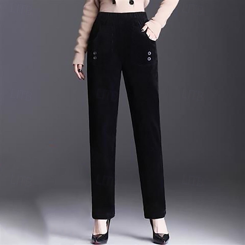 2026年 女性用 コーデュロイパンツ チノパン ストレート 旅行度假风 ストリートファッション カジュアル 全長 ミディアムウエスト 平織り ポケット 弾性ウエスト 快適 マイクロエラスティック 日常 アウトドア バケーション クラレット ブラック コーヒー 秋 冬 ルーズフィット  コレクション – $36.99 –P2