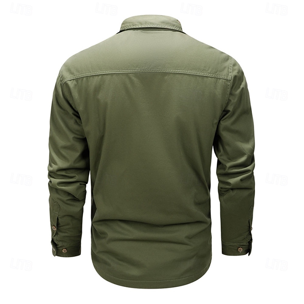 Men's US Flag Patriotic Western Shirt Cargo Shirt Cowboy Shirt Long Sleeve Military Outdoor Casual WorkWear Fall Winter Turndown Fleece Lined Cotton Button Up Shirts Black Army Green Khaki 2026 - $34.99 –P6