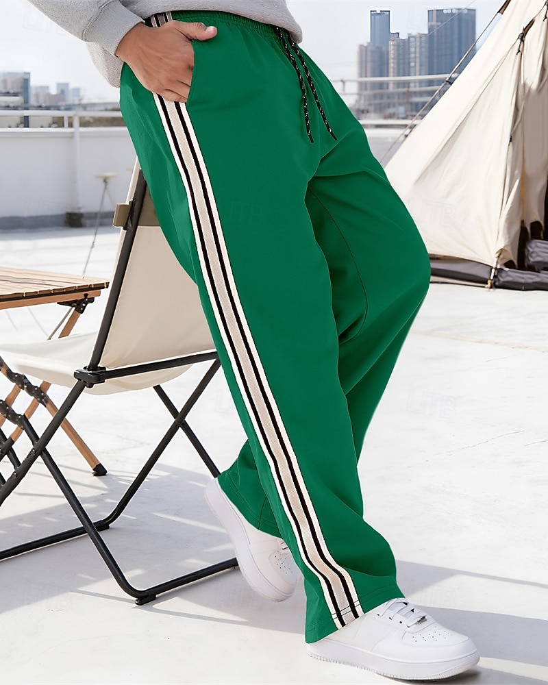 Hombre Pantalones de Deporte Pantalones Pantalones deportivos de pierna recta Correa Bolsillo Cintura elástica Bloque de color A Rayas Comodidad Diario Deporte Moda Casual Vino Verde Ejército 2026 - $20.99 –P6