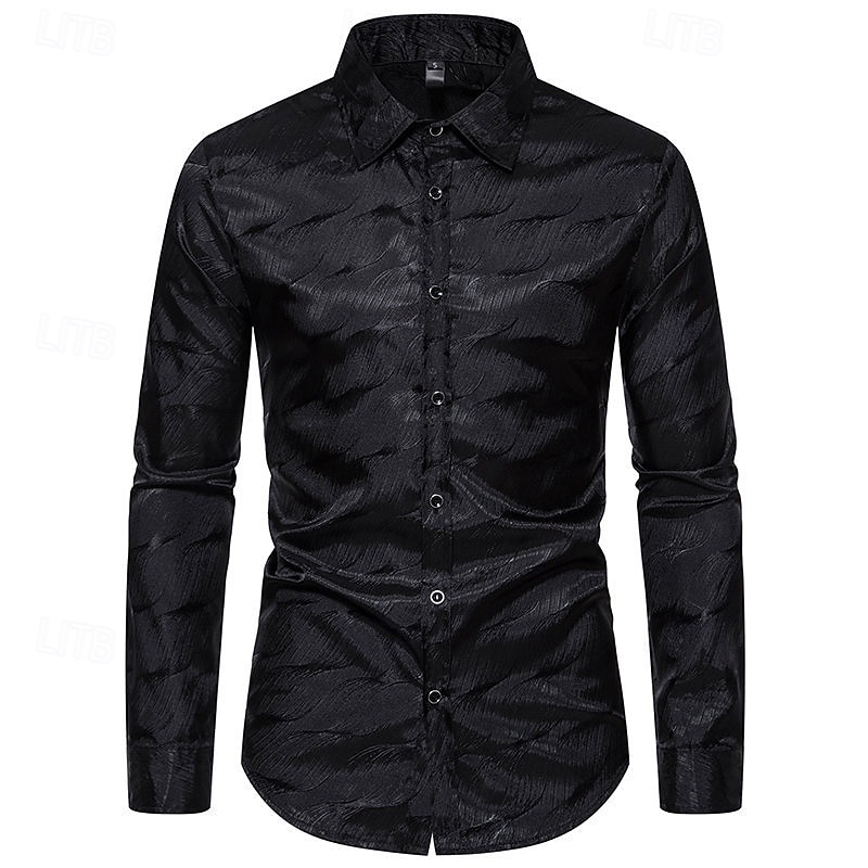 Men's Shirt Casual Shirt Button Up Shirt Prom Shirt Black Wine Purple Gold Long Sleeve Plain Textured Lapel Party Daily Jacquard Clothing Apparel Fashion Smart Casual 2026 - $26.99 –P6