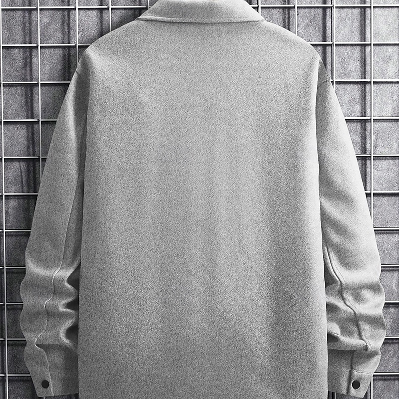 Муж. Рубашка Фланелевая рубашка Кнопка рубашка Верхняя рубашка Серый Длинный рукав Полотняное плетение Лацкан Повседневные На выход Карман Одежда Мода Уличный стиль 2026 - $26.99 –P3