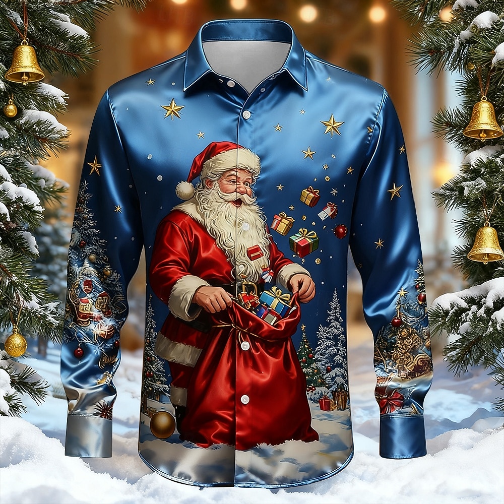 Vánoce Pánské Ježíšek Vánoční stromek Sob Košile Saténová košile Košile k obleku Dlouhý rukáv Móda pro volný čas Venkovní Párty Dovolená Jaro Podzim Přehnutý 3D tisk Košile na knoflíky Světle modr 2025 - $27.99 –P5
