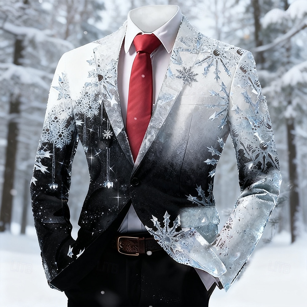Święta Męskie Płatek śniegu Marynarka Wygodny Artystyczny Codzienny Stroje na imprezy wieczorowe Codzienny Festiwal Druk 3D Guziki Wiosna Jesień Zima Wycięcie Długi rękaw Czarny Czerwony Niebieski 2025 - $64.99 –P5