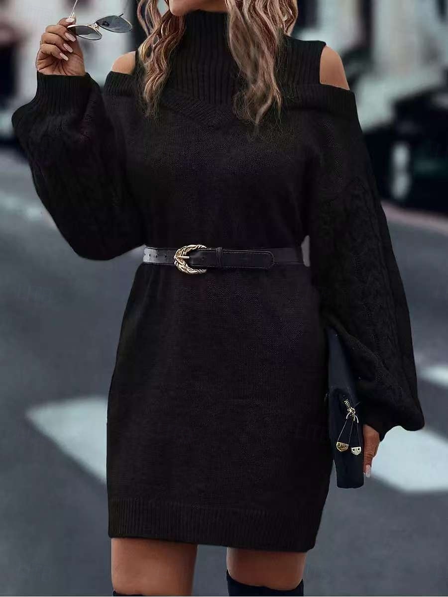 Per donna Abito maglione Elegante Casual Morbido Colore Puro A Coste Dolcevita Lavorato a maglia Spalle scoperte Manica Lunga Top Regolari Maglia All'aperto Quotidiano Weekend Nero Verde Autunno del 2026 a $37.99 –P37