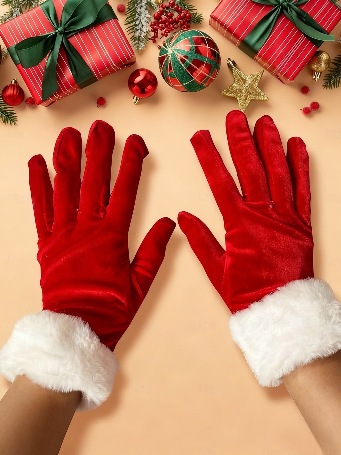 قفازات مخملية نسائية لعيد الميلاد مع أطراف من الفرو الصناعي، قفازات حمراء للعطلات للاحتفالات الاحتفالية، مثالية لحفلات الشتاء ومناسبات عيد الميلاد 2026 - $9.99 –P6