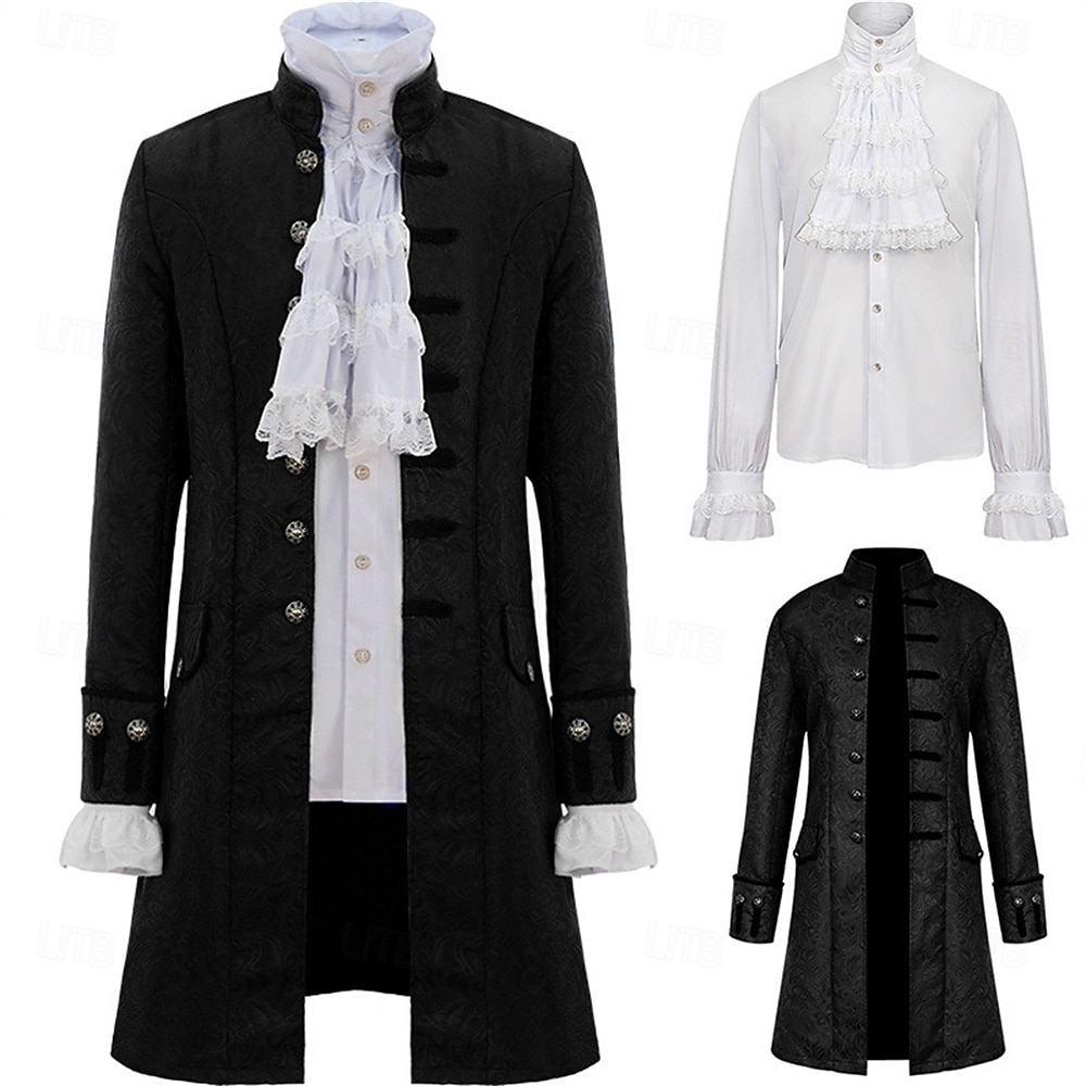 Sett retro vintage viktoriansk middelaldersk skjorte trench coat vampyr adelsmann jacquard fancy dress Menns Ebenezer Scrooge nisse Halloween karneval forestilling Ren Faire fest voksnes frakk 2026 - $69.99 –P11