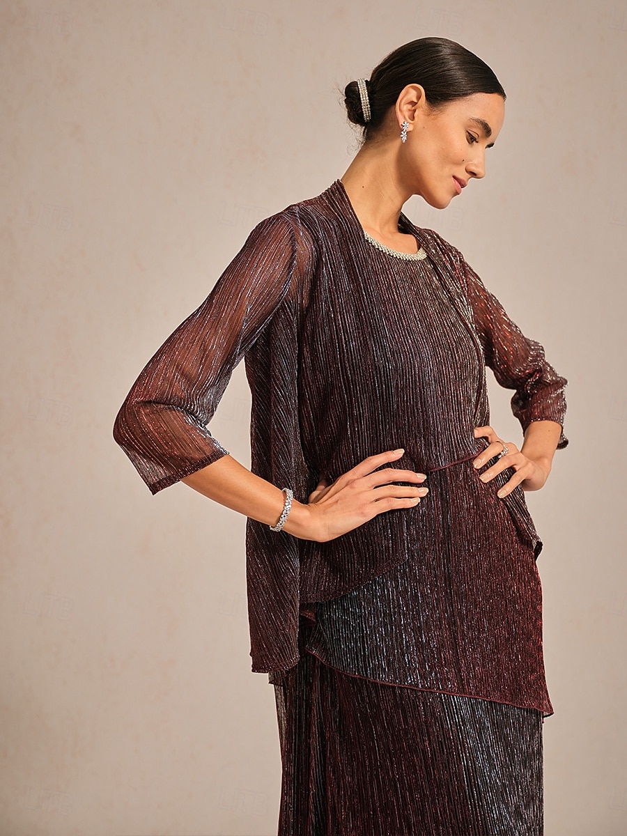 Dámské Pokrčí rameny Plisé Volány Lesk Elegantní Večírek stylové Nabíraný krk Běžné topy Večerní oslava Svatební host Fialová Léto Jaro Podzim 2026 - $64.99 –P5