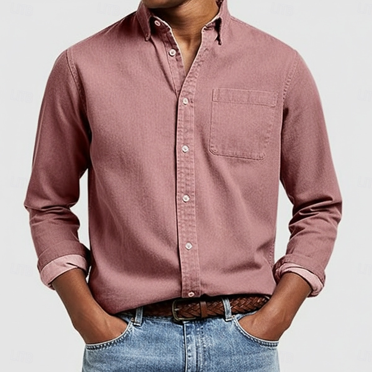 Bărbați Cămașă Cămașă casual Camașă cu nasturi Albastru denim Negru Alb Roz Îmbujorat Roșu-aprins Manșon Lung Simplu Rever Casual Zilnic Buzunar frontal Îmbrăcăminte Bumbac Elegant Modă Casual 2025 - $20.99 –P1