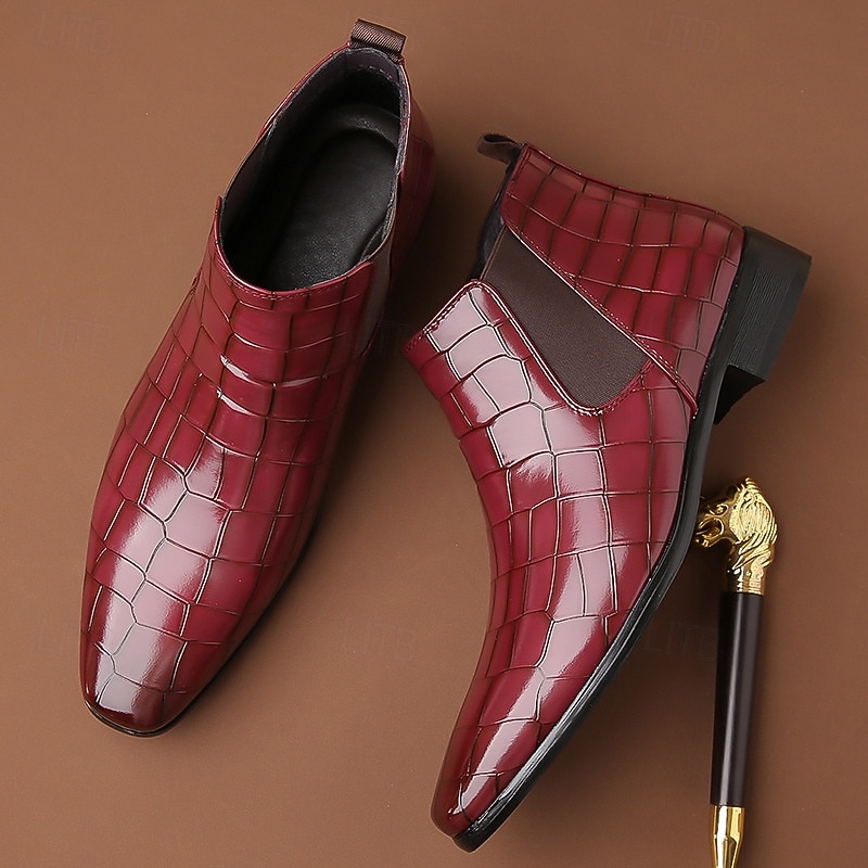 stivali chelsea da uomo in vera pelle sintetica color cuoio con pannelli laterali elastici e finitura liscia, eleganti stivaletti eleganti per lavoro, feste e occasioni formali del 2026 a $54.99 –P1