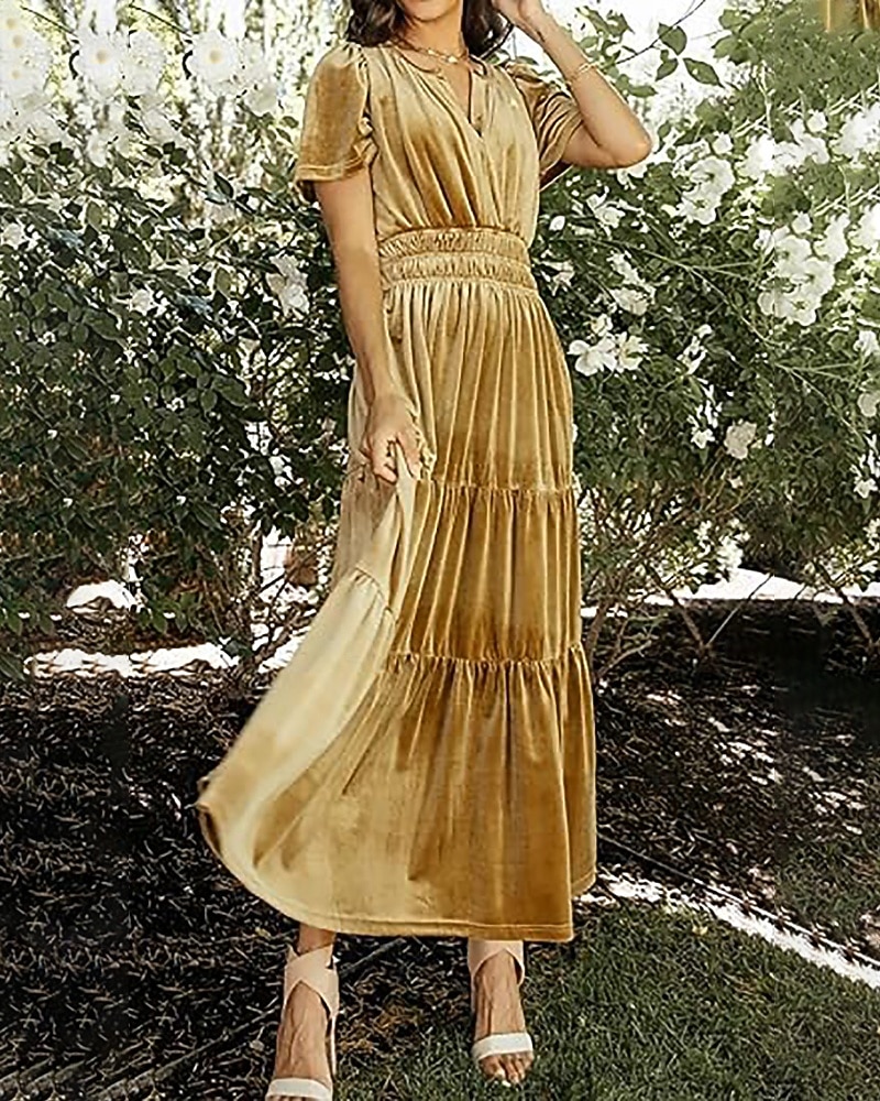 Női Midi ruha Karácsonyi ruha Bársony ruha Party ruha Koktélruha Elegáns Modern Parti Születésnap Estély Normál Sima Rövid ujjú V-alakú Bor Katonai zöld Sötétkék Sötétzöld Tavasz Ősz 2025 - $41.99 –P2