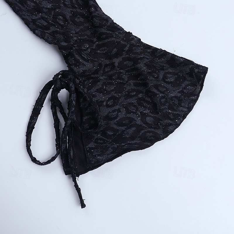 Damen Minikleid schwarzes kleid Spitzenkleid Elegant Mode Modern Täglich Ferien Ausgehen Normale Passform Leopard Langarm Rundhalsausschnitt Schwarz Herbst Winter 2025 - $36.99 –P8