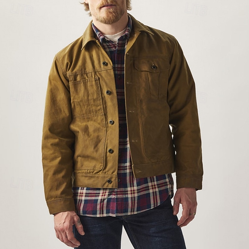 Hombre Chaqueta de camionero Chaqueta tipo cargo Vacaciones Diario Resistencia al desgaste Bolsillo Primavera Otoño Plano Moda Clásico Diseño Regular Marrón Chaquetas 2026 - $64.99 –P2