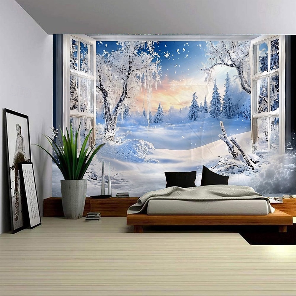 havas táj ablakmintás gobelin, nagyméretű fali faldekoráció, fotóháttér szövet, lakberendezés hálószobába, nappaliba vagy irodába 2026 - $17.99 –P8