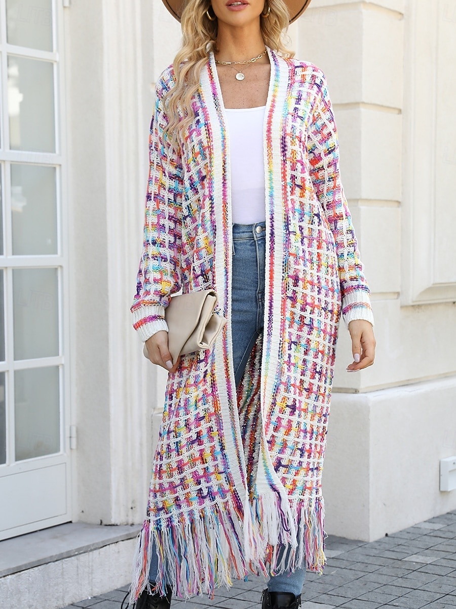 Per donna Felpa Cardigan Elegante Moda Streetwear Plaid A Coste Aperto davanti Nappa Lavorato a maglia Manica Lunga Top lunghi Maglia All'aperto Quotidiano Weekend Nero Giallo Primavera Autunno del 2025 a $55.99 –P16