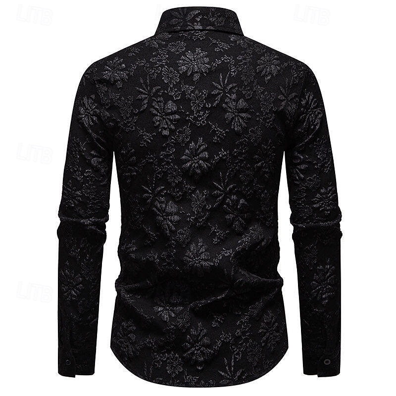 Homens Camisa Social Camisa casual camisa de botão Preto Branco Manga Longa Floral Tecido Lapela Férias Casual Jacquard Roupa Moda Chique & Moderno Casual Informal mas elegante de 2026 por $29.99 –P7