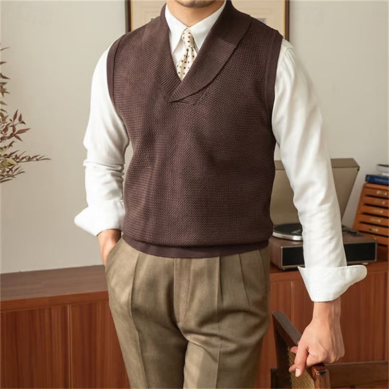 Herre Genser vest Kjole genser Pullover genser Vest Strikket genser Riflet Strikke Vanlige topper Strikket عادي V-hals Mote Fritid Feriereise Dagligdagstøy Klær Høst Vinter Svart Brun S M L 2026 - $38.99 –P4