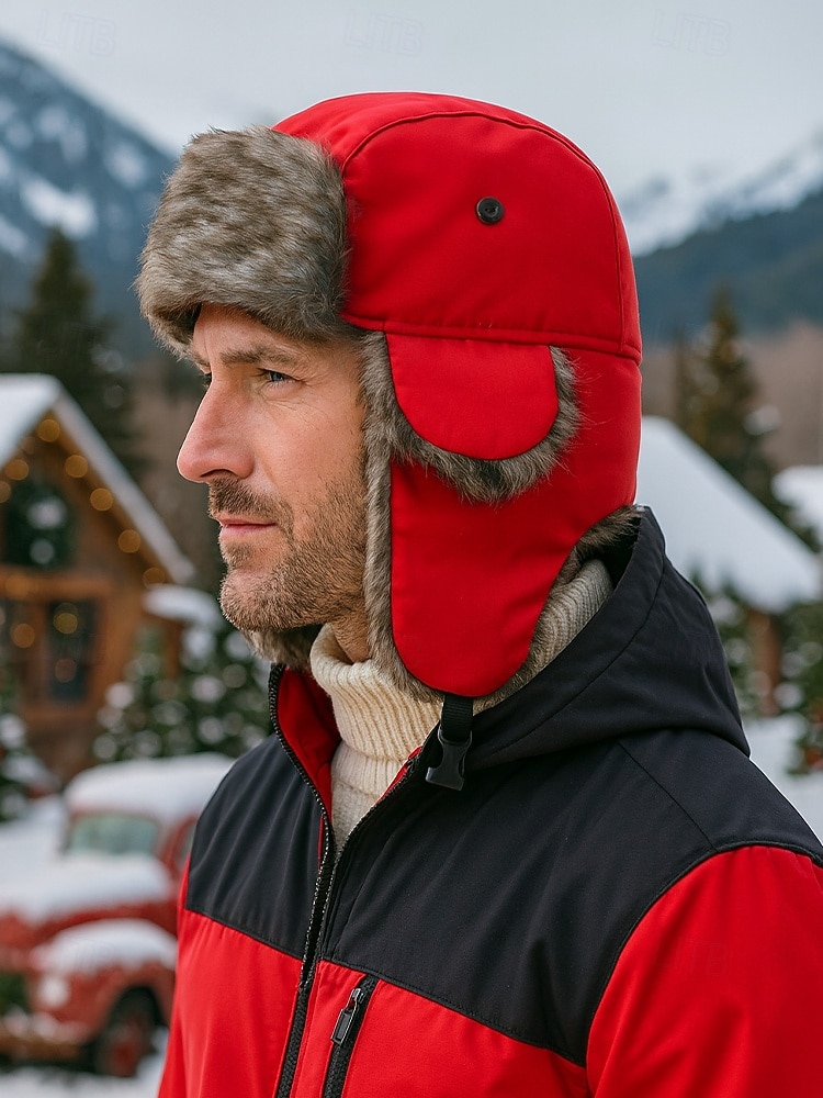 Pánská vánoční čepice s kožešinovou podšívkou – nepromokavá, teplá a útulná, s detaily z umělé kožešiny, ideální na zimní dovolenou a outdoorové aktivity 2026 - $11.99 –P2