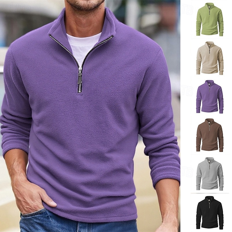 Homens Moletom Moletom de lã Moletom com zíper Preto Roxo Cáqui Café Verde Claro Meio Zíper Tecido Quarter Zip Desportos e Ar livre Diário Feriado Poliéster Roupa de rua Básico Casual Outono Inverno de 2026 por $26.99 –P1