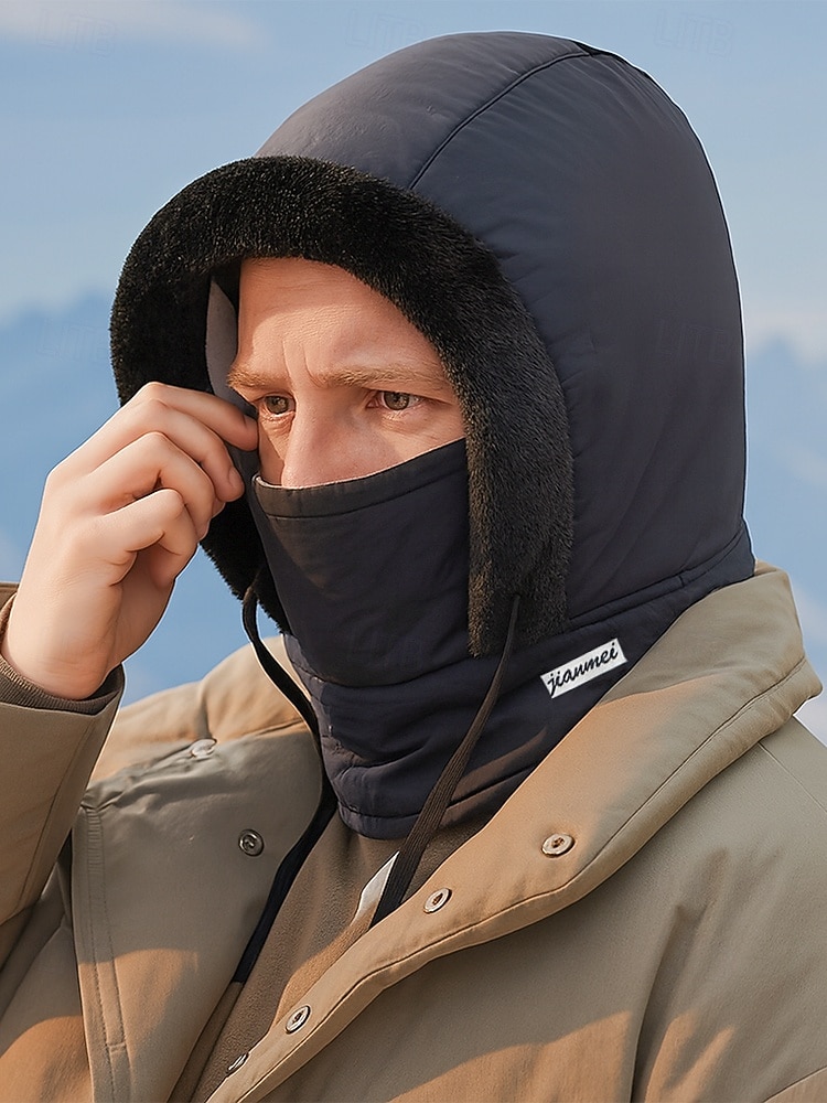 Scaldacollo da uomo in tessuto impermeabile, cappuccio foderato in pile per l'inverno, caldo e accogliente per le attività all'aperto e il tempo nevoso del 2026 a $9.99 –P3