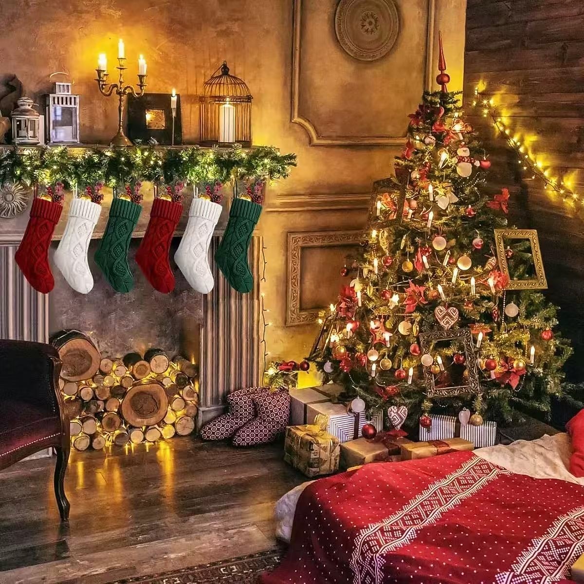 Рождественский чулок 18 дюймов (примерно 45,7 см) вязаный рождественский чулок, украшение для семейного праздника, большой чулок, подходящий для подарков семье, друзьям и детям 2025 - $13.99 –P2