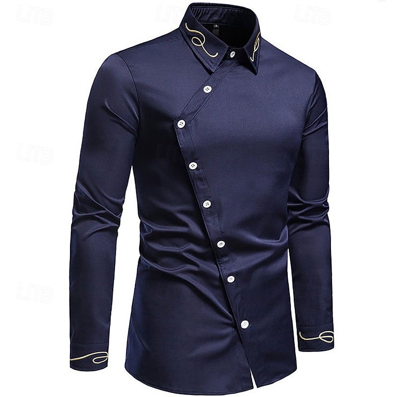 Herren Hemd Freizeithemd Knopfhemd Designerhemd Besticktes Hemd Schwarz Weiß Rote Marineblau Langarm Einfach Kragen Urlaub Lässig Bestickt Bekleidung Polyester Mode Modern Lässig 2025 - $27.99 –P6