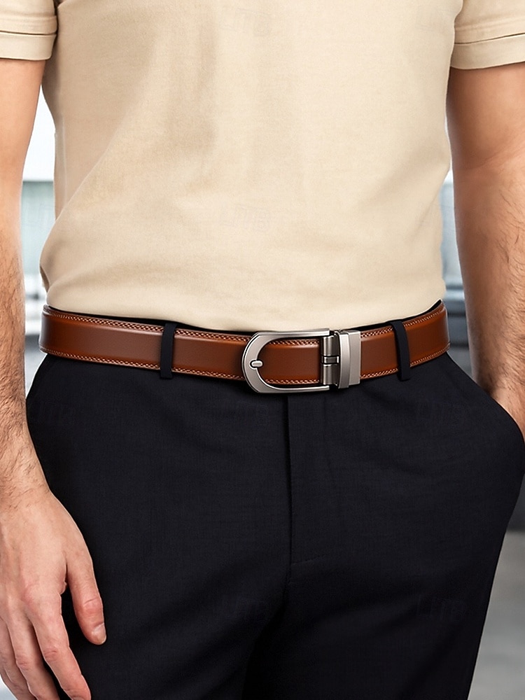 Herrengürtel aus echtem Leder mit automatischer Schnalle, klassischer Business-Casual-Kleiderbund, stilvolles Geschenk für Weihnachten, Arbeit und Alltag 2025 - $19.99 –P2