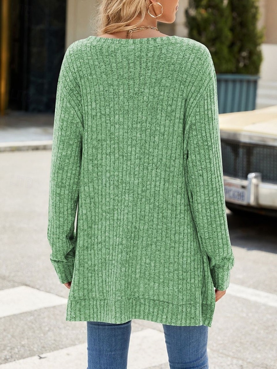 Naisten Pusero Yhtenäinen väri Tyylikäs Vapaa-aika Pitkähihainen Tiukka pyöreä kaula-aukko Tavalliset topit Päivittäin Rypytetty Ruohonvihreä Musta Punastuvan vaaleanpunainen Viini Sininen Kevät 2025 - $23.99 –P16