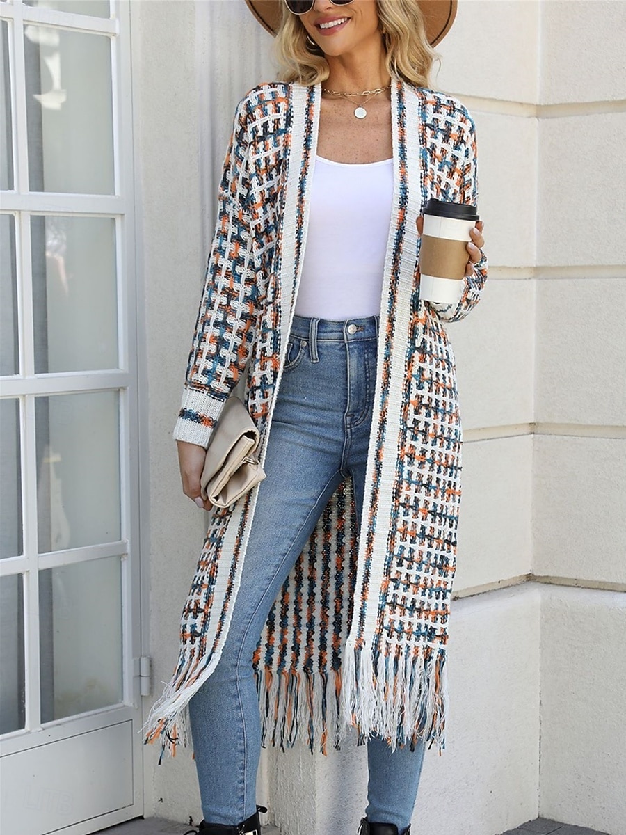 Per donna Felpa Cardigan Elegante Moda Streetwear Plaid A Coste Aperto davanti Nappa Lavorato a maglia Manica Lunga Top lunghi Maglia All'aperto Quotidiano Weekend Nero Giallo Primavera Autunno del 2025 a $55.99 –P2